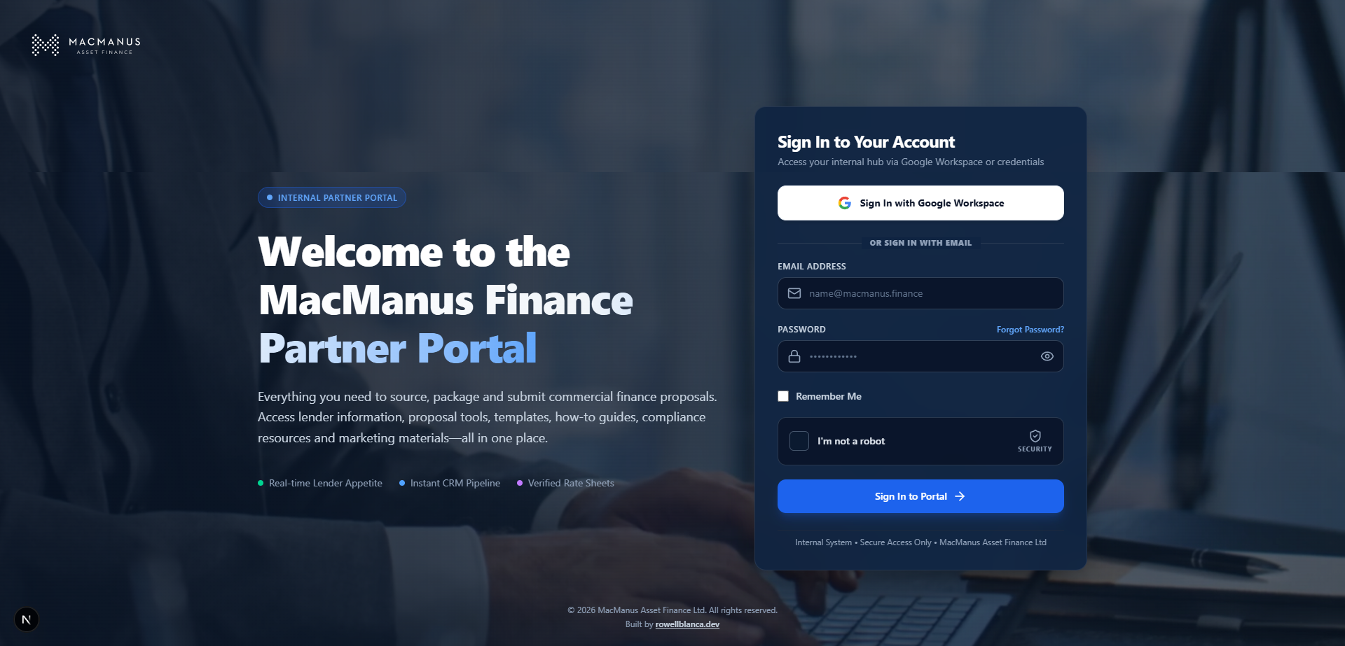 MacManus Asset Finance Portal screenshot 1